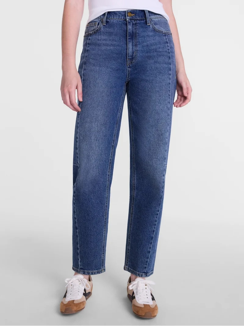 Scenario Women's and Women's Plus High Rise Barrel Jeans, 26", 28" Inseam, Sizes 0-28W | Walmart (US)
