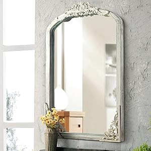 Amazon.com: NeuType Arched Wall Mirror Vintage Carved Mirror Solid Wood Frame Wall-Mounted Mirror... | Amazon (US)