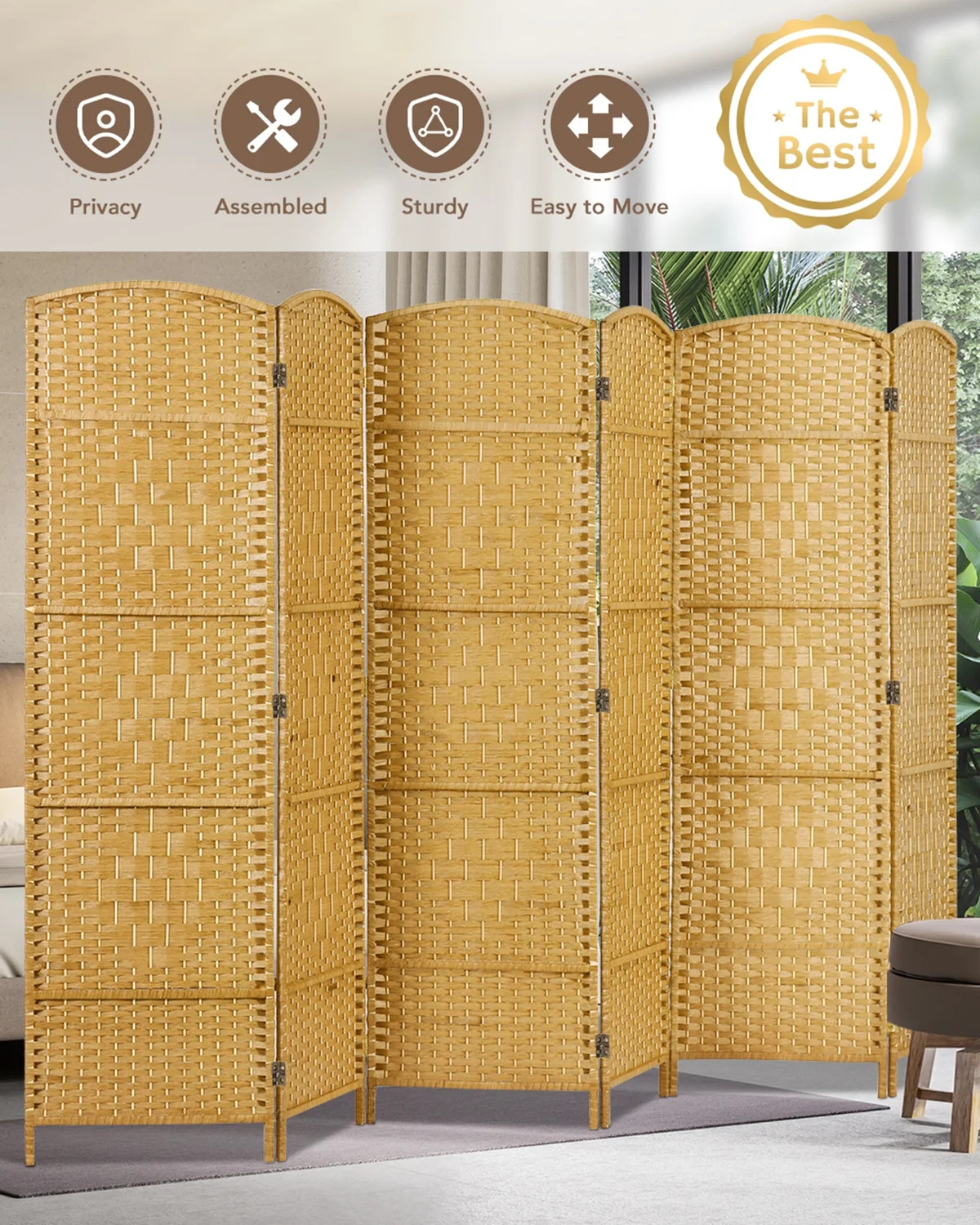 Jostyle Room Divider 6ft. Tall Extra Wide Privacy Screen, Folding Privacy Screens Freestanding Na... | Walmart (US)