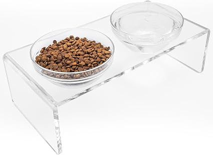 Acrylic Elevated Dog Cat Bowls Pet Feeder Double Bowl Raised Stand Comes with 2 Removable Glass B... | Amazon (US)