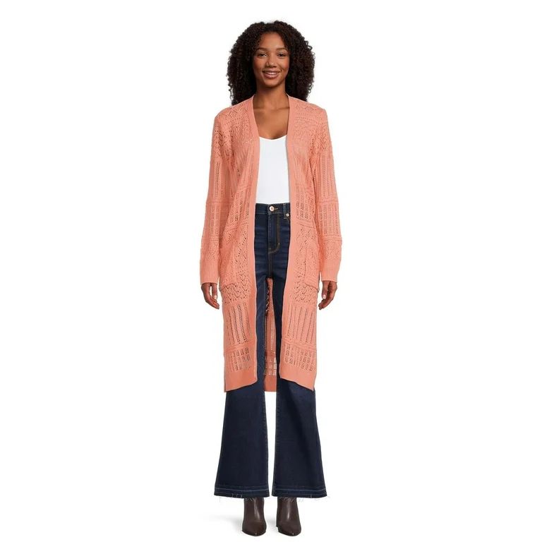 No Boundaries Juniors Pointelle Duster Cardigan Sweater, Lightweight | Walmart (US)