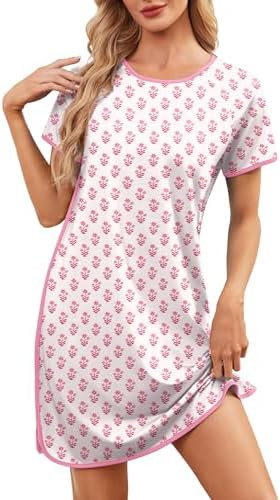 Nightgowns for Women House Dress Short Sleeves Lounge Dresses Night Gowns for Sleeping Soft Print... | Amazon (US)