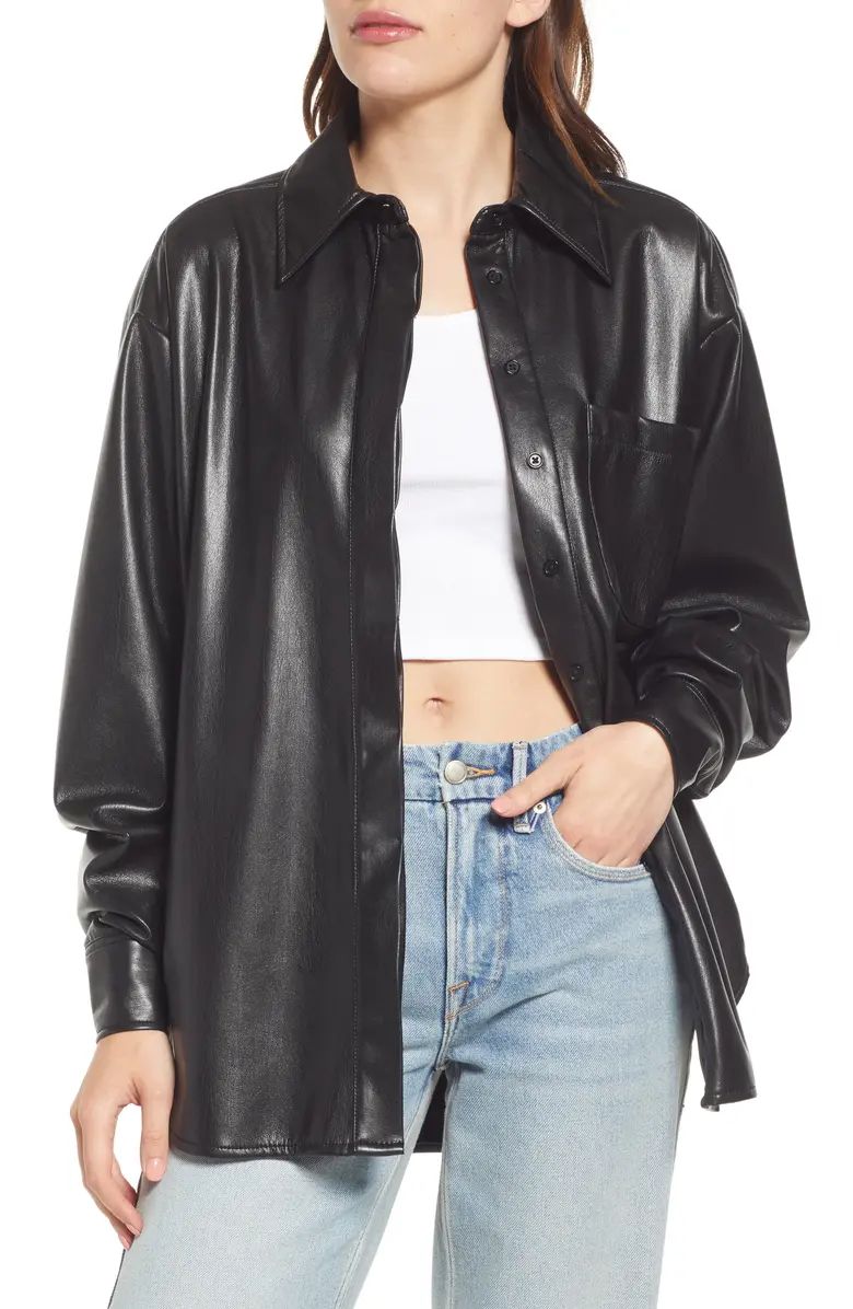 Faux Leather Button-Up Shirt | Nordstrom