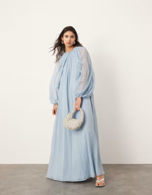 ASOS EDITION chiffon volume sleeve maxi dress in powder blue | ASOS (Global)