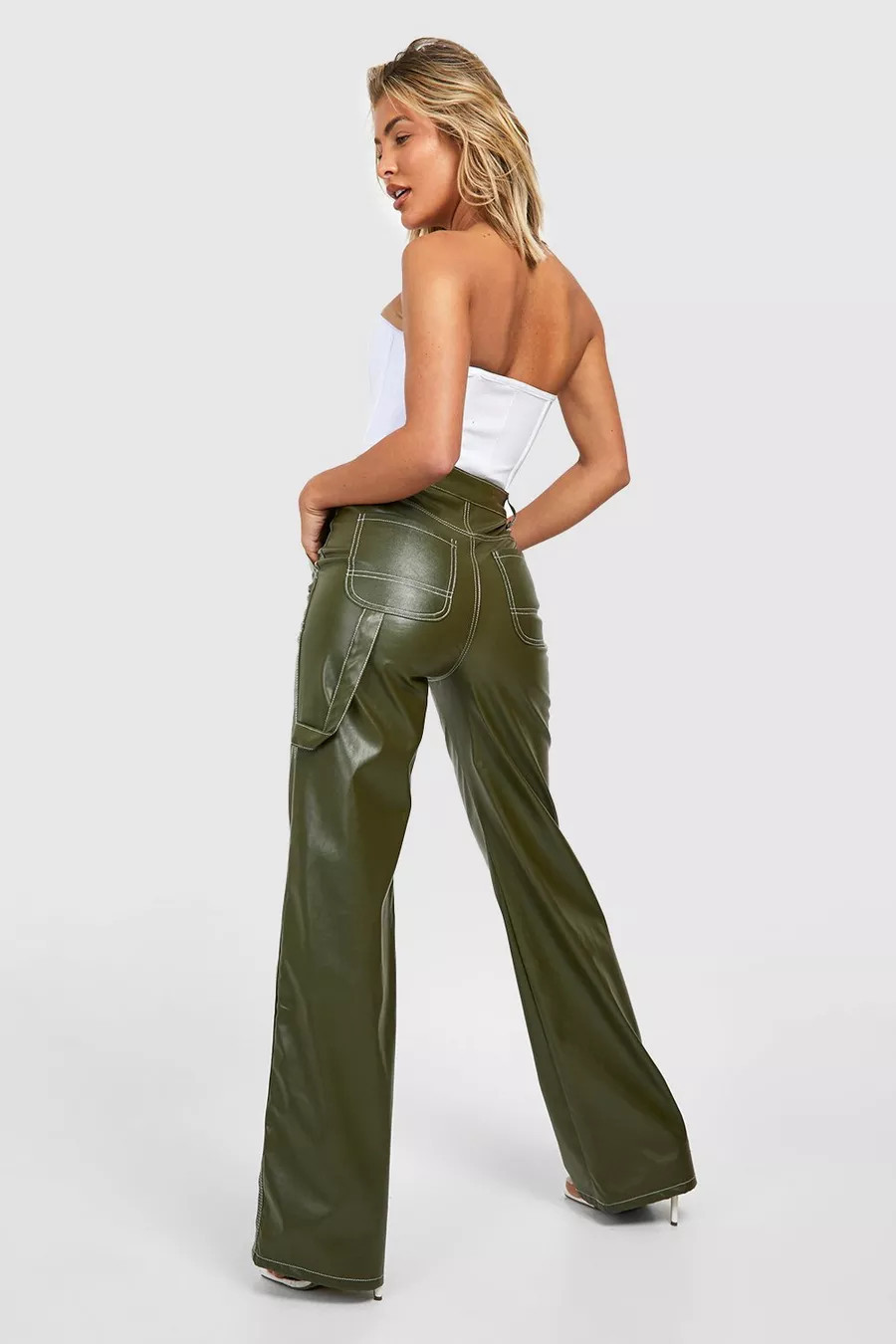 Contrast Stitch Pu Carpenter Pants | Boohoo.com (US & CA)