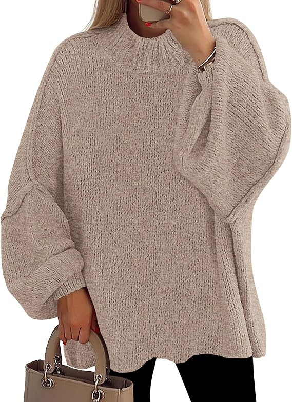 PRETTYGARDEN Women's 2025 Fall Oversized Sweaters Chunky Knit Mock Neck Long Sleeve Casual Trendy... | Amazon (US)