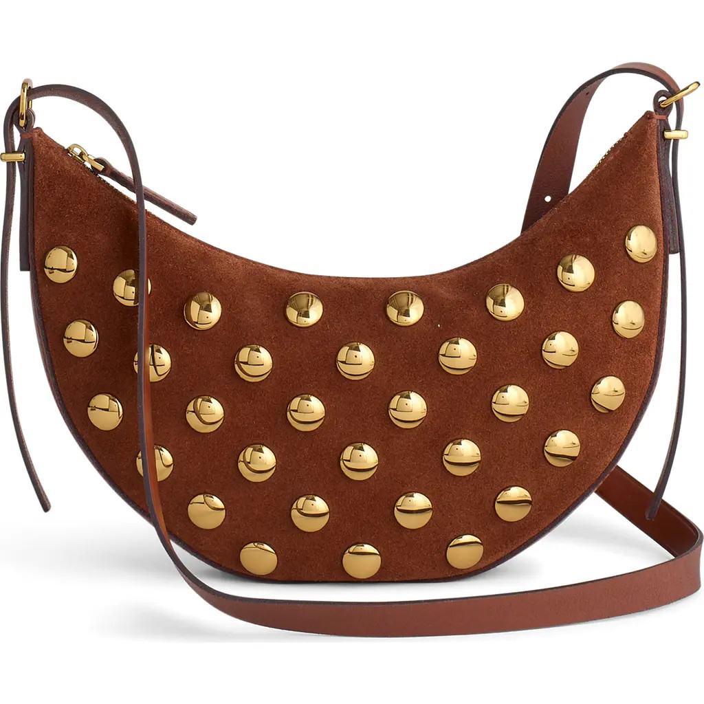 Madewell Mini Stud Essentials Crescent Leather Shoulder Bag in Soft Mahogany at Nordstrom | Nordstrom