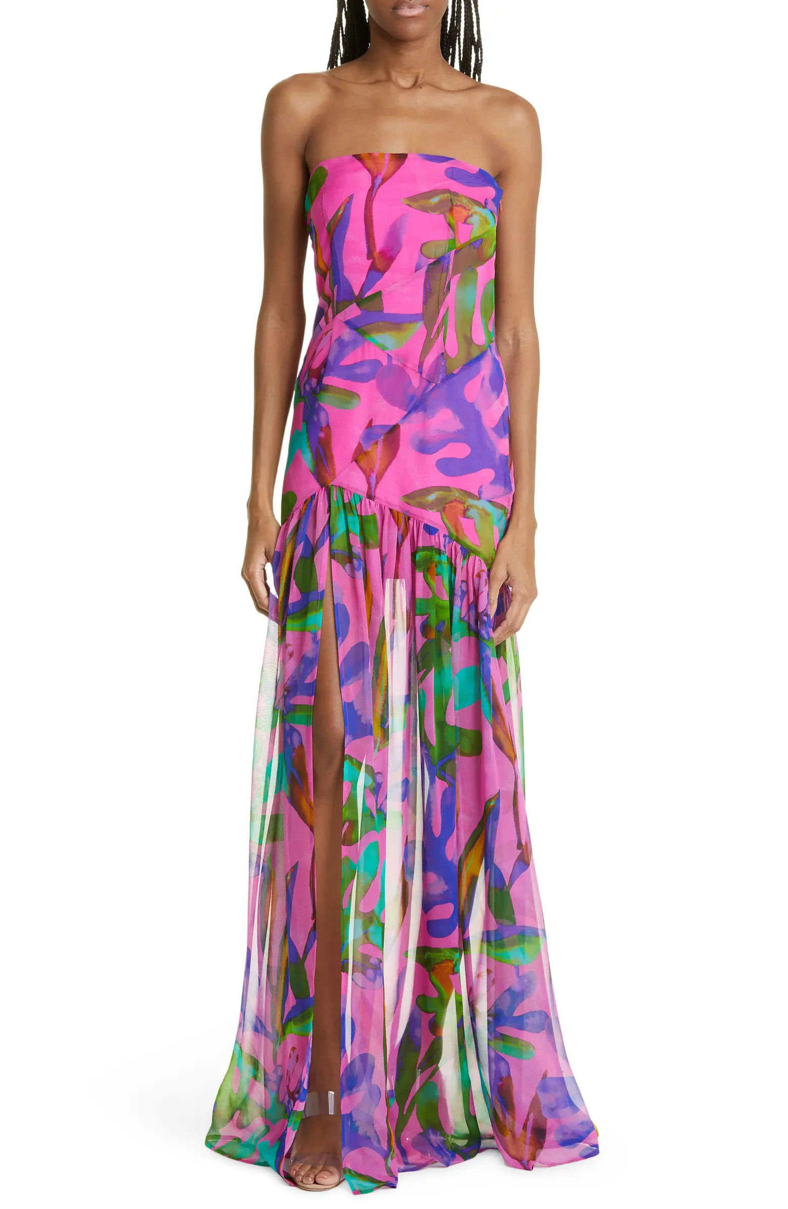 Nicole Print Strapless Silk Dress | Nordstrom
