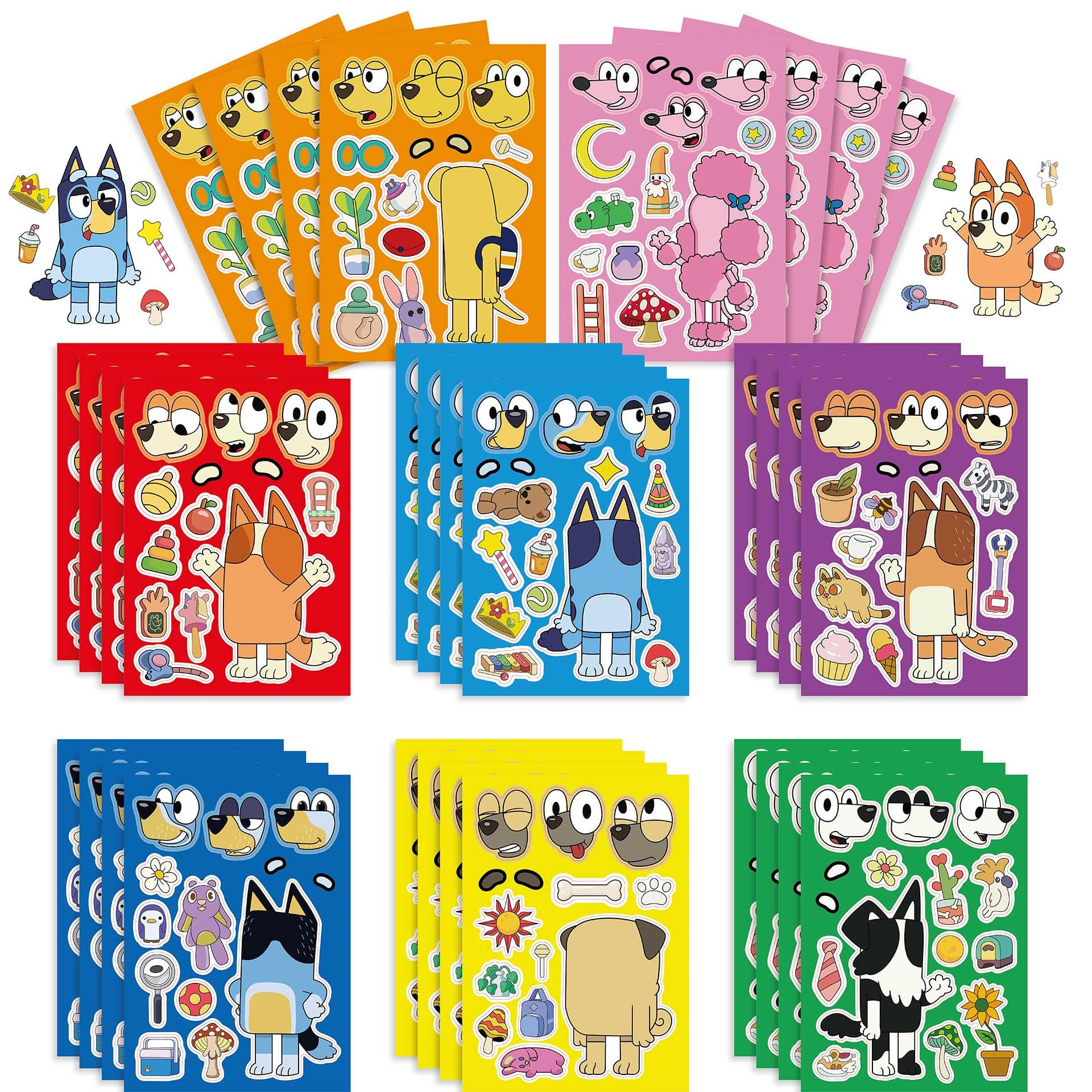 24 Pcs Blue Dog Face Stickers Sheets for Children Party Bags, Make Your Own Stickers Characters D... | Amazon (UK)