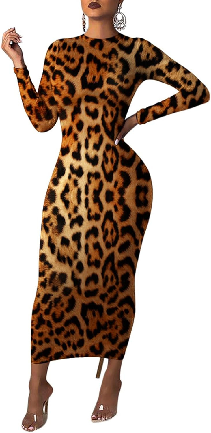 Ophestin Women Sexy Long Sleeve Turtleneck Floral Stripe Print Bodycon Slim Sheath Long Midi Penc... | Amazon (US)