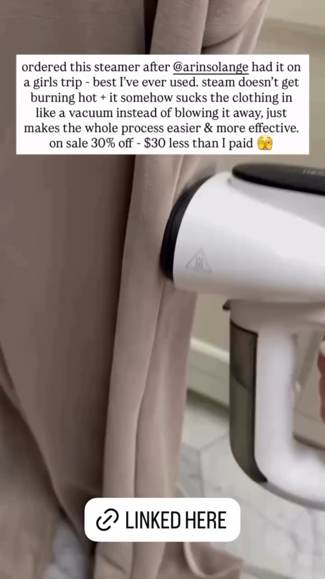 ordered this steamer after @arinsolange had it on a girls trip - best I've ever used. steam doesn't get burning hot + it somehow sucks the clothing in like a vacuum instead of blowing it away, just makes the whole process easier & more effective. on sale 30% off - $30 less than I paid

#LTKTravel #LTKHome #LTKSaleAlert