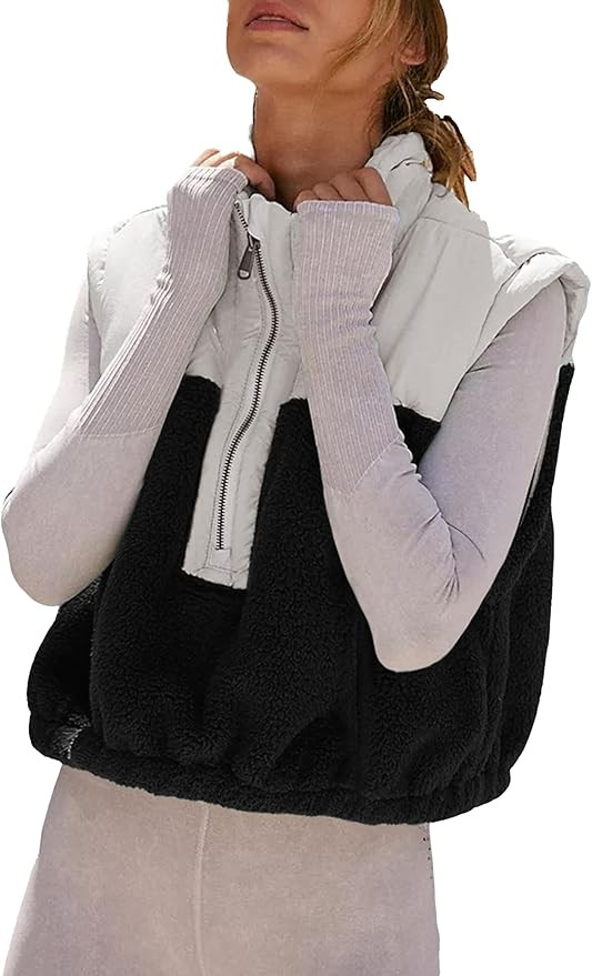 Tanming Womens Fuzzy Sherpa Fleece Vest Lightweight Cozy Sleeveless Gilet Half Zip Pullover Waist... | Amazon (US)