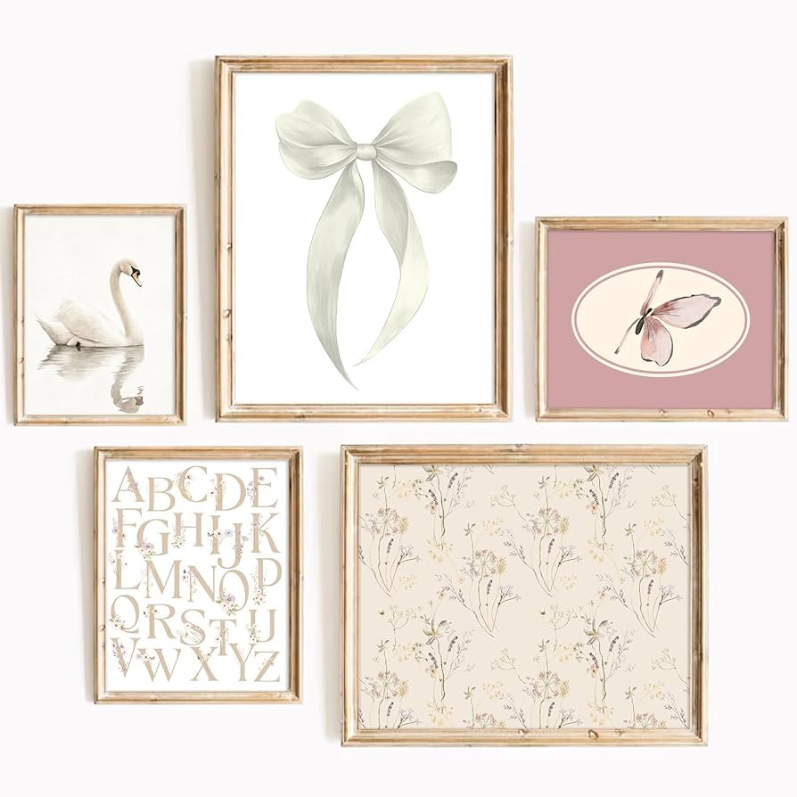 Girl Nursery Wall Art Vintage Canvas Wall Decor Baby Room Pictures Floral Swan Art Prints White B... | Amazon (US)