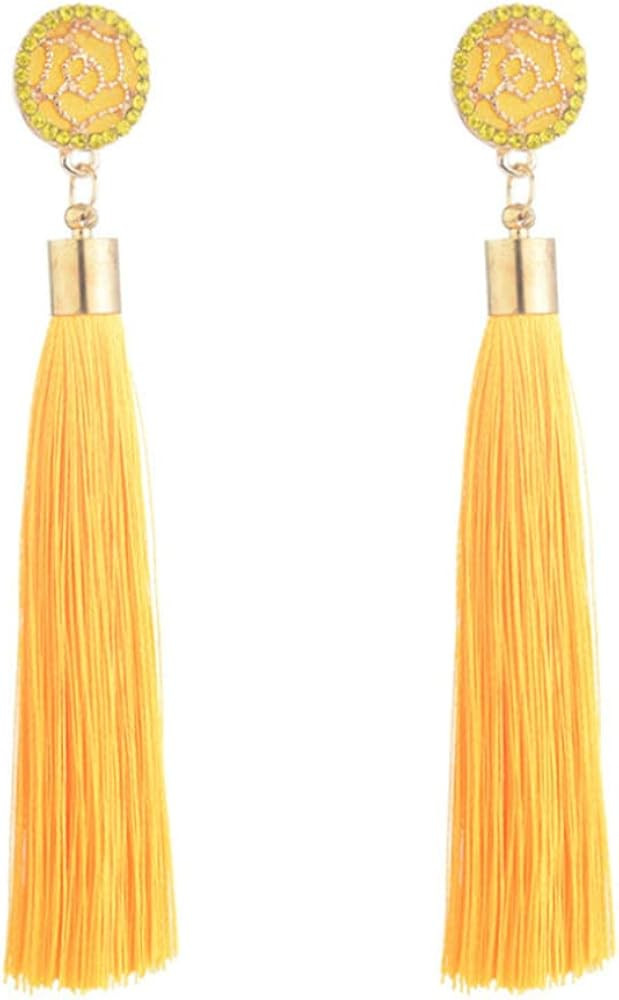 Amazon.com: Long Rose Flower Tassel Earrings Colorful Bohemian Drop Dangle Earrings(Yellow): Clot... | Amazon (US)
