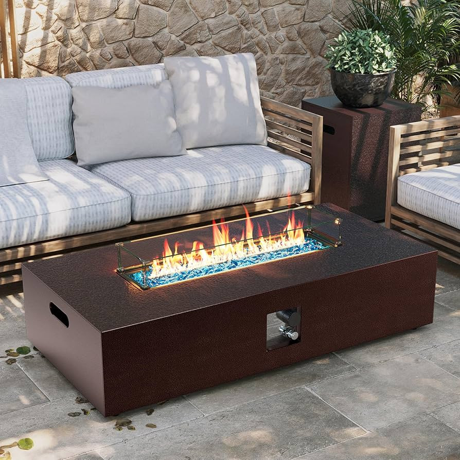 UPHA 56-inch Outdoor Propane Gas Fire Pit Table 50000 BTU Iron Rectangle Firepit for Outside Pati... | Amazon (US)