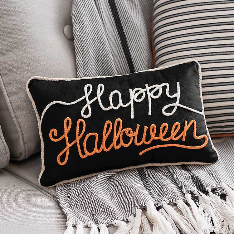 Black Cursive Happy Halloween Pillow | Kirkland's Home