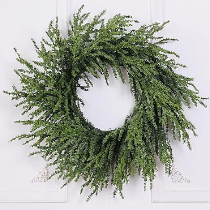 Real Touch Norfolk Pine Wreath - 24" Artificial Christmas Wreath Faux Pine Green Wreath for Front... | Amazon (US)