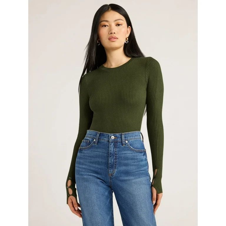 Scoop Women's Ribbed Knit Sweater Bodysuit with Long Sleeves, Sizes XS-XXL | Walmart (US)