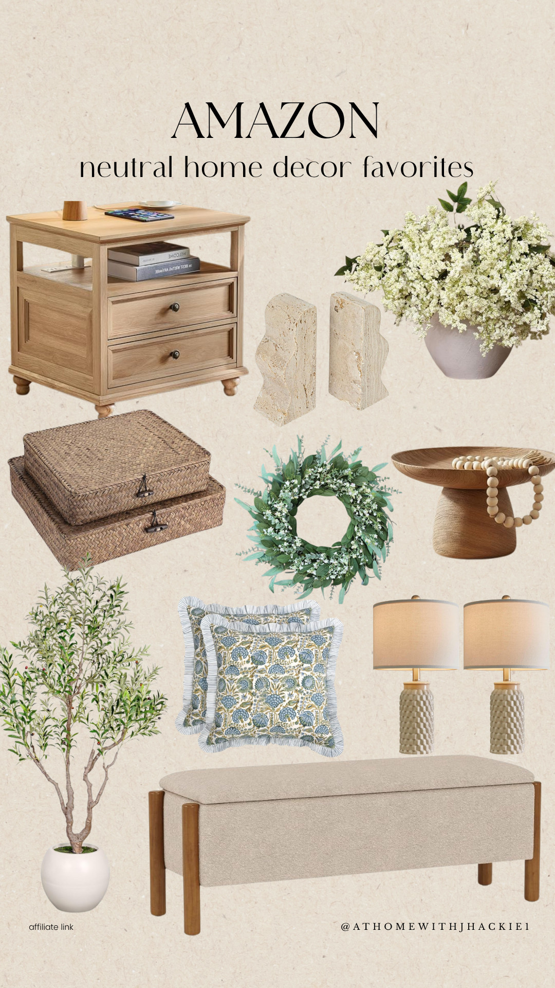 Neutral home decor, Amazon home decor, modern farmhouse decor, organic modern style, neutral living room decor, decorative wood bowl, faux olive tree, decorative storage baskets, floral throw pillows, entryway bench, bedside table with storage, decorative bookends, wreath for front door, table lamp set, cozy home styling, home decorating ideas, affordable home decor, Amazon home finds, neutral decorating inspiration, Prime Day home deals

#LTKHome #LTKSaleAlert