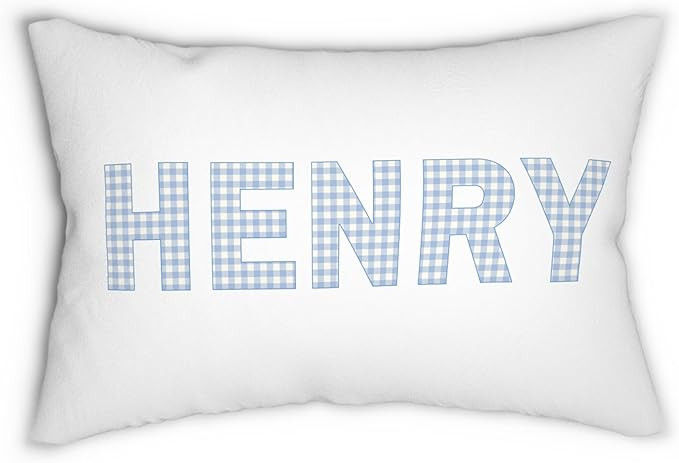Gingham Name Pillow Personalized Custom Checkered Throw Pillow Cover with Kids Name Baby Girl & B... | Amazon (US)