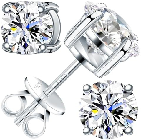 Moissanite Earrings for Men Women, 0.2ct-3.0ct Men 925 Sterling Silver Earrings, Round Cut Diamon... | Amazon (US)