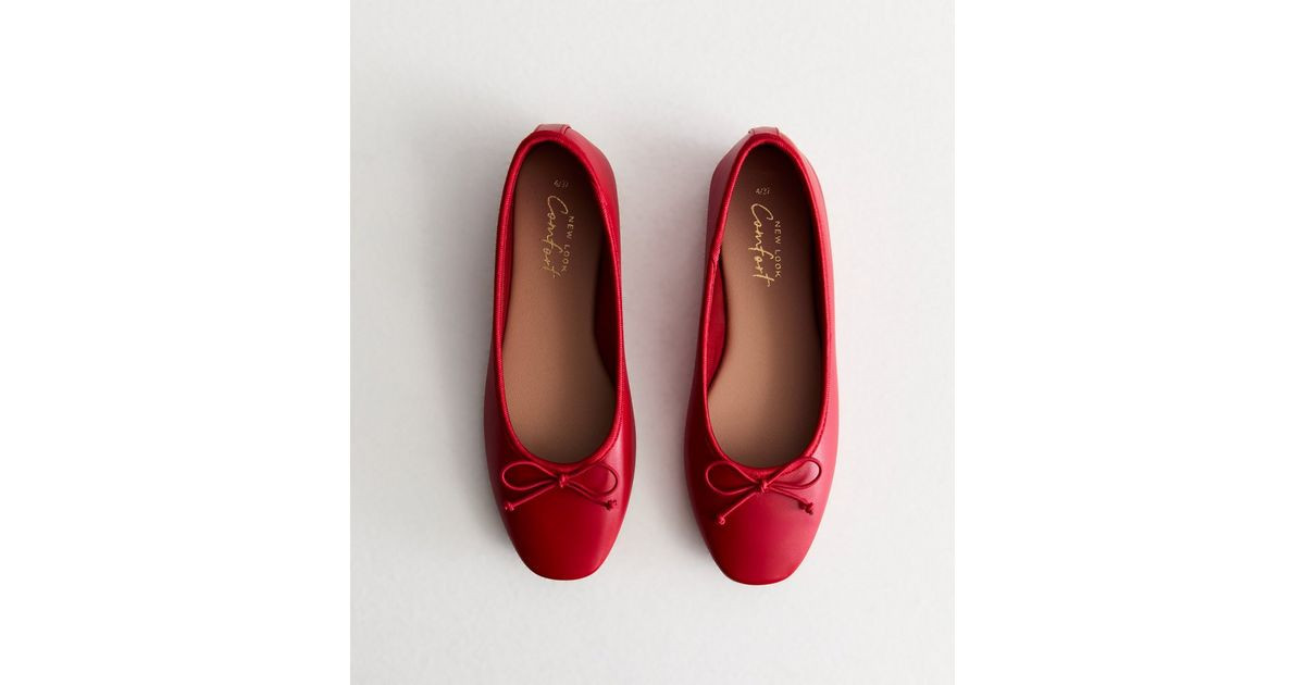 Red Leather-Look Ballerina Pumps | New Look | New Look (UK)
