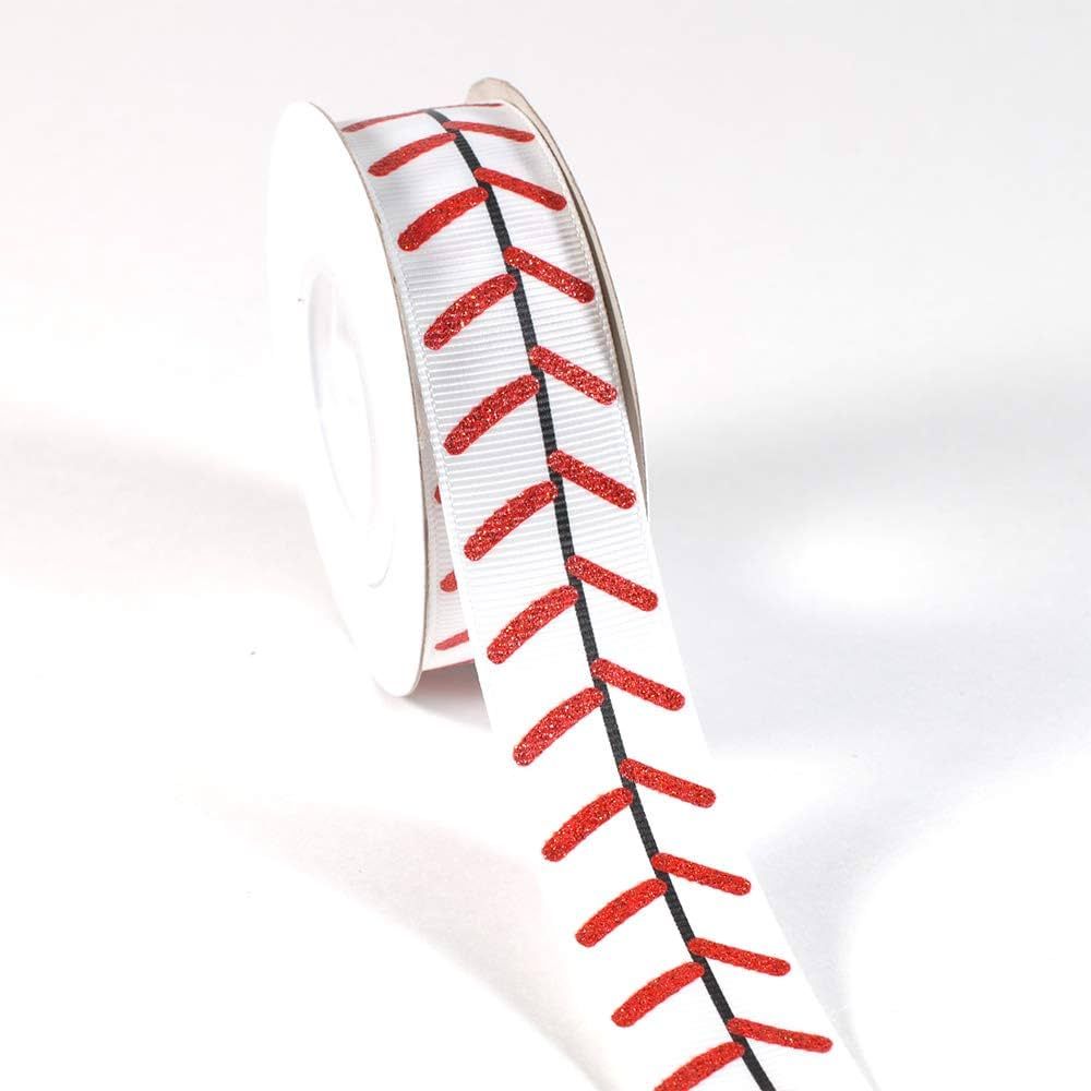 Polyester Grosgrain Ribbon 10 Yards 7/8" 22mm Glitter Red Stitch Softball Baseball Cheer Sport Ch... | Amazon (US)