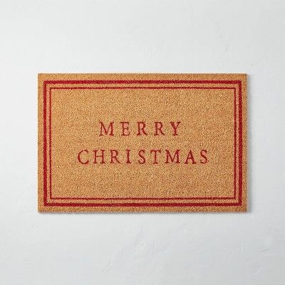 23&#34; x 35&#34; Merry Christmas Bordered Coir Doormat Tan/Red - Hearth &#38; Hand&#8482; with M... | Target
