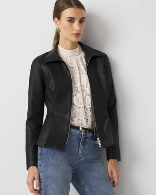 Women's Peplum Coated Denim Jacket in Black size XL | White House Black Market | White House Black Market
