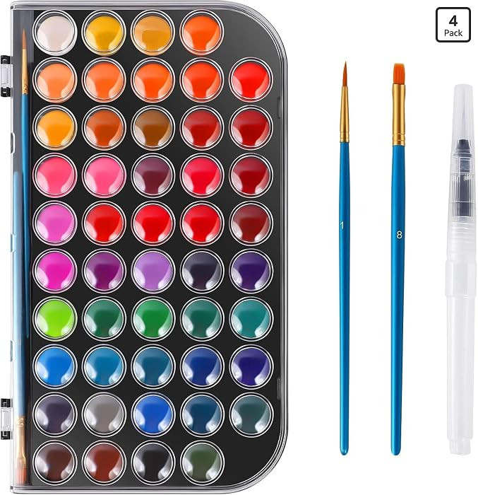 Watercolor Paint, 48 Colors Washable Watercolor Paint Set with a Brush a Refillable Water Brush P... | Amazon (US)