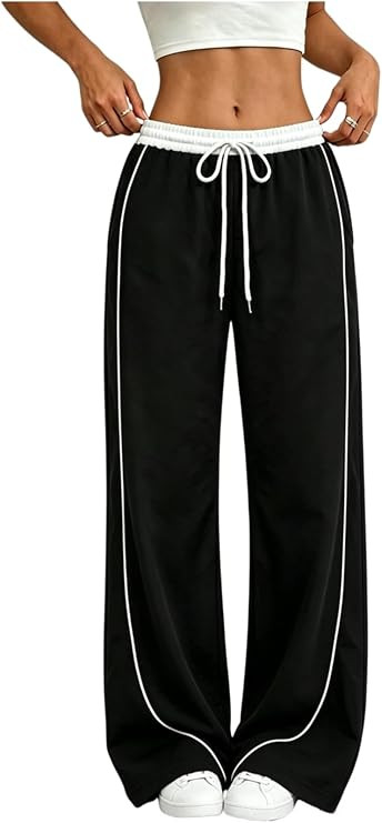 Women's Baggy Parachute Pants Wide Leg Y2K Cargo Sweatpants Elastic Waist Drawstring Jogger Track... | Amazon (US)