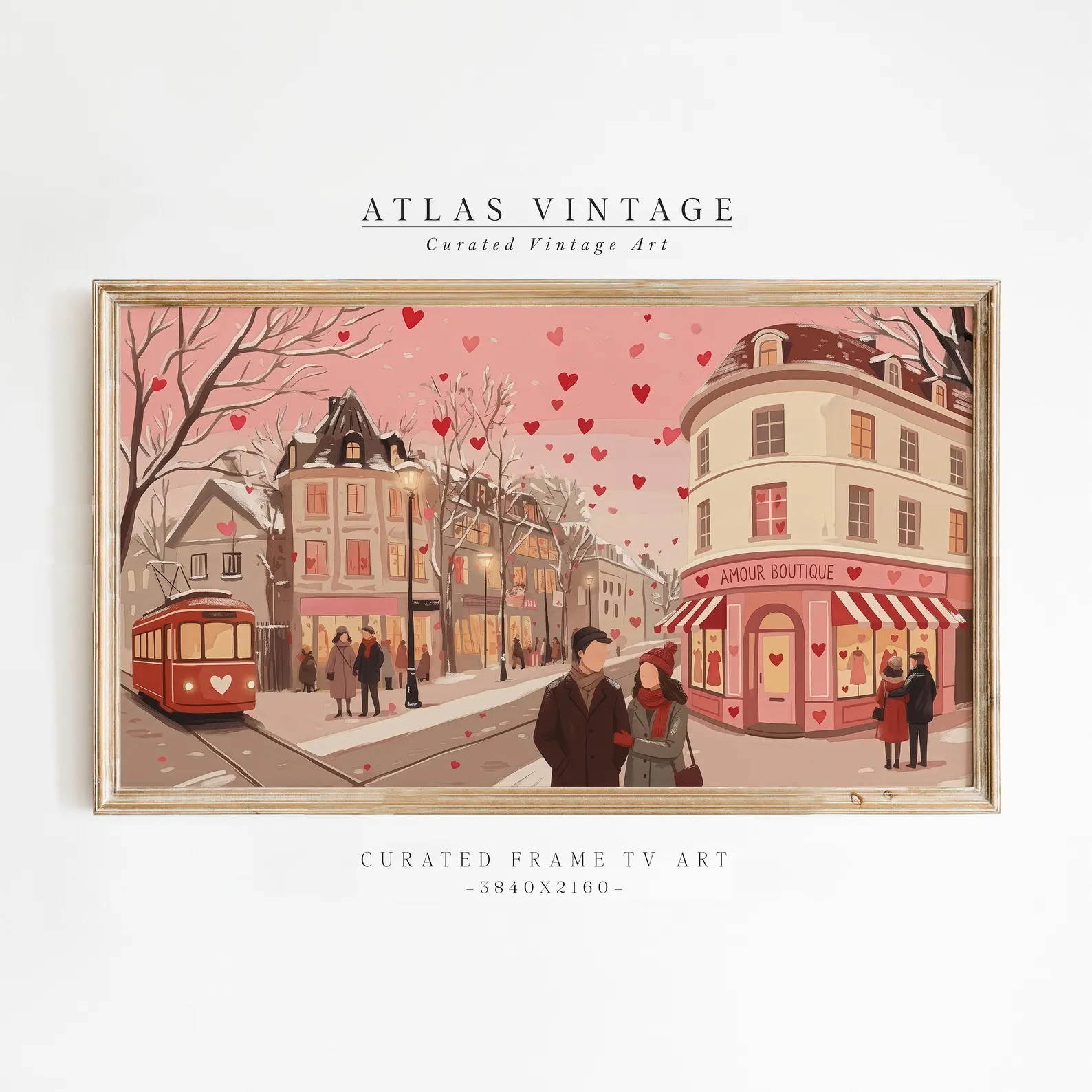 Valentine Red Tram Samsung Frame Tv Art, Romantic Winter Love City Illustration - Etsy | Etsy (US)