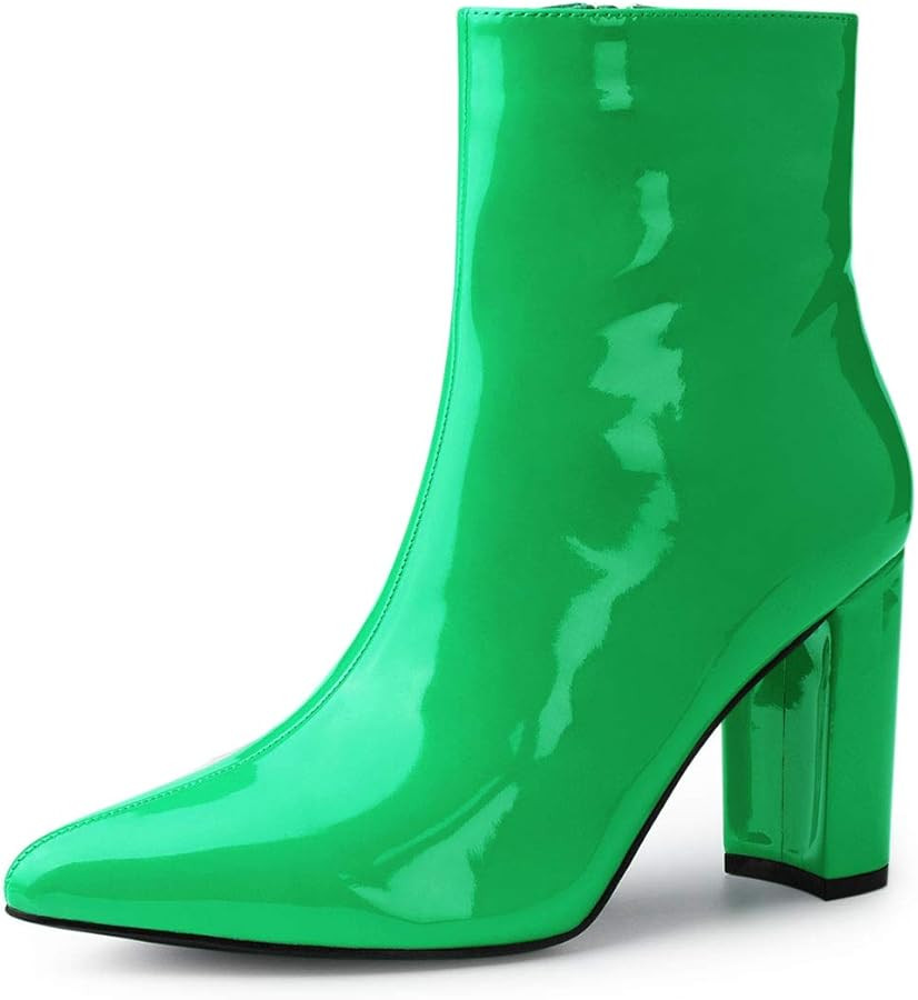 Allegra K Women's Chunky Heel Pointed Toe Zipper Ankle Boots | Amazon (US)