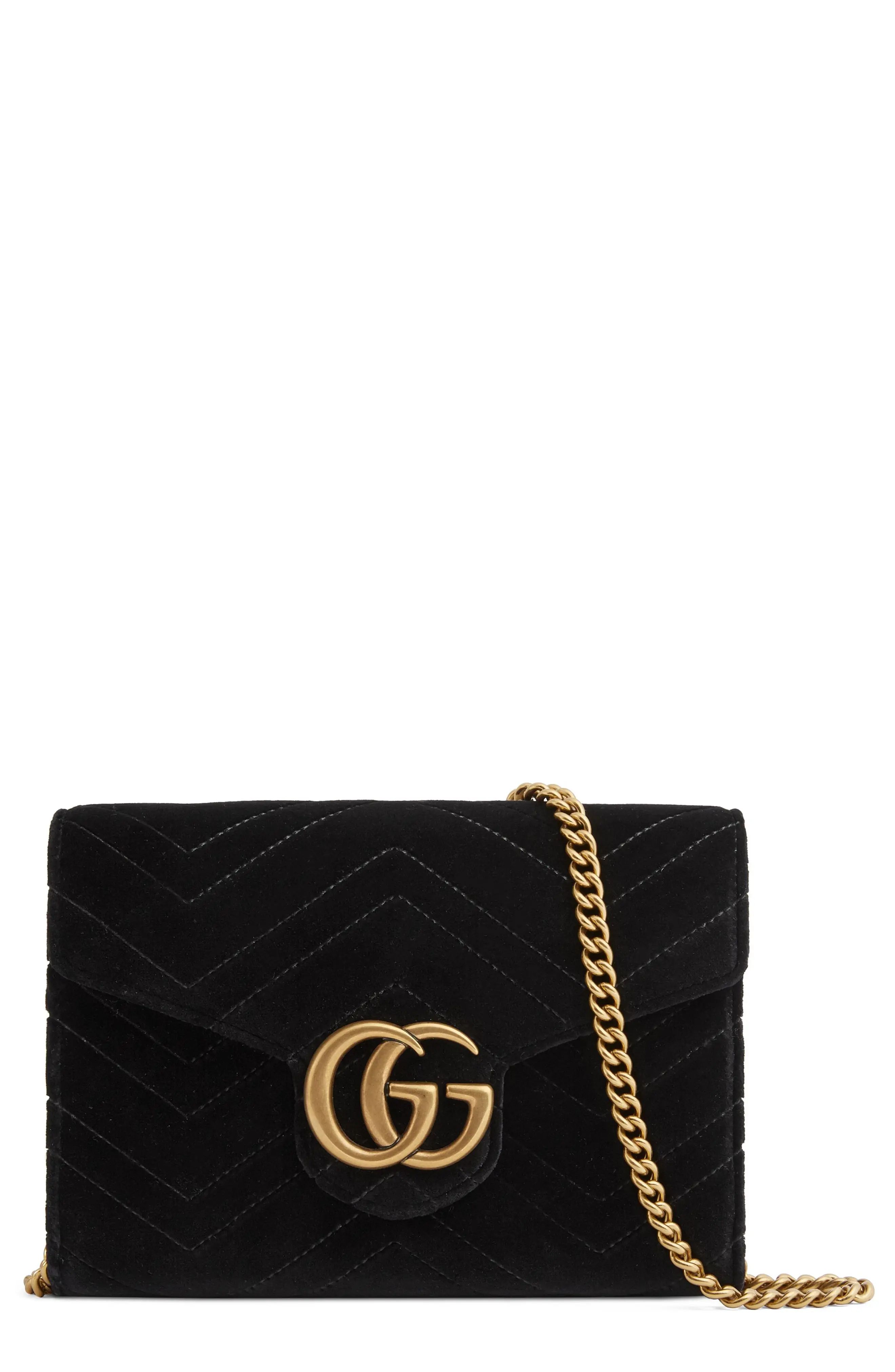 GG Marmont 2.0 Matelassé Velvet Wallet on a Chain | Nordstrom