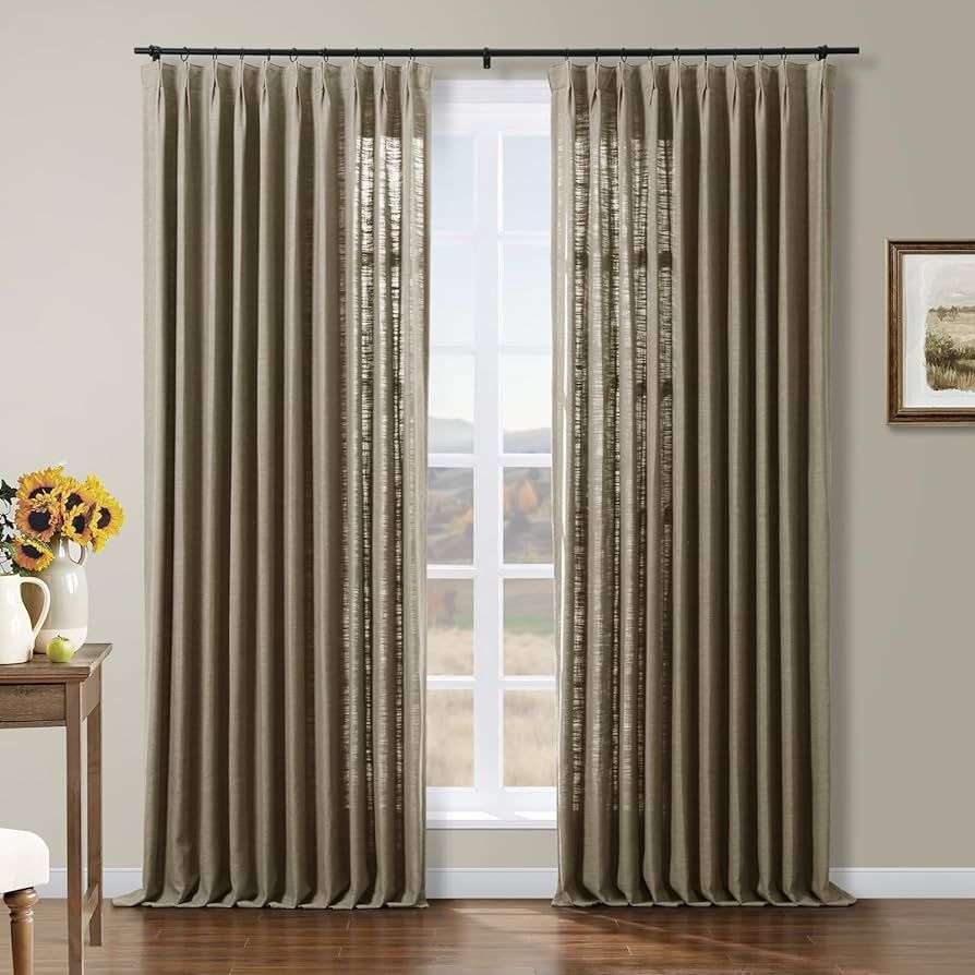 TWOPAGES 100 W x 102 L inch Pinch Pleat Unlined Darkening Drape Faux Linen Curtain Drapery Panel ... | Amazon (US)