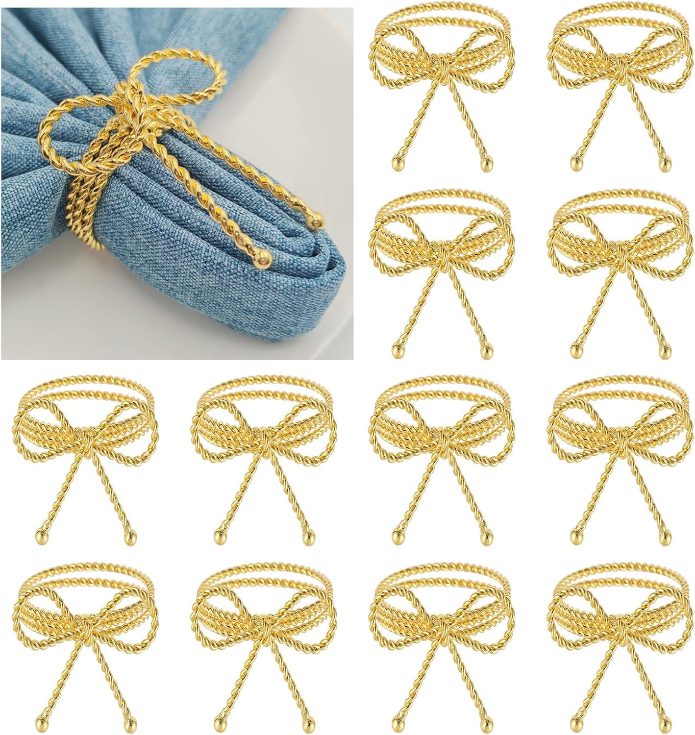 Bow Napkin Rings Set of 12,Gold Bow Tie Napkin Holder for Thanksgiving Christmas Festival Parties... | Amazon (US)