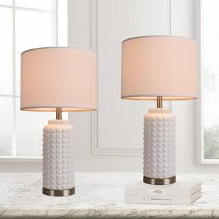 Simpol Home SIMPOL HOME 25 in. White Indoor Ceramic Table Lamp (Set of 2) with Linen Shade for Be... | The Home Depot