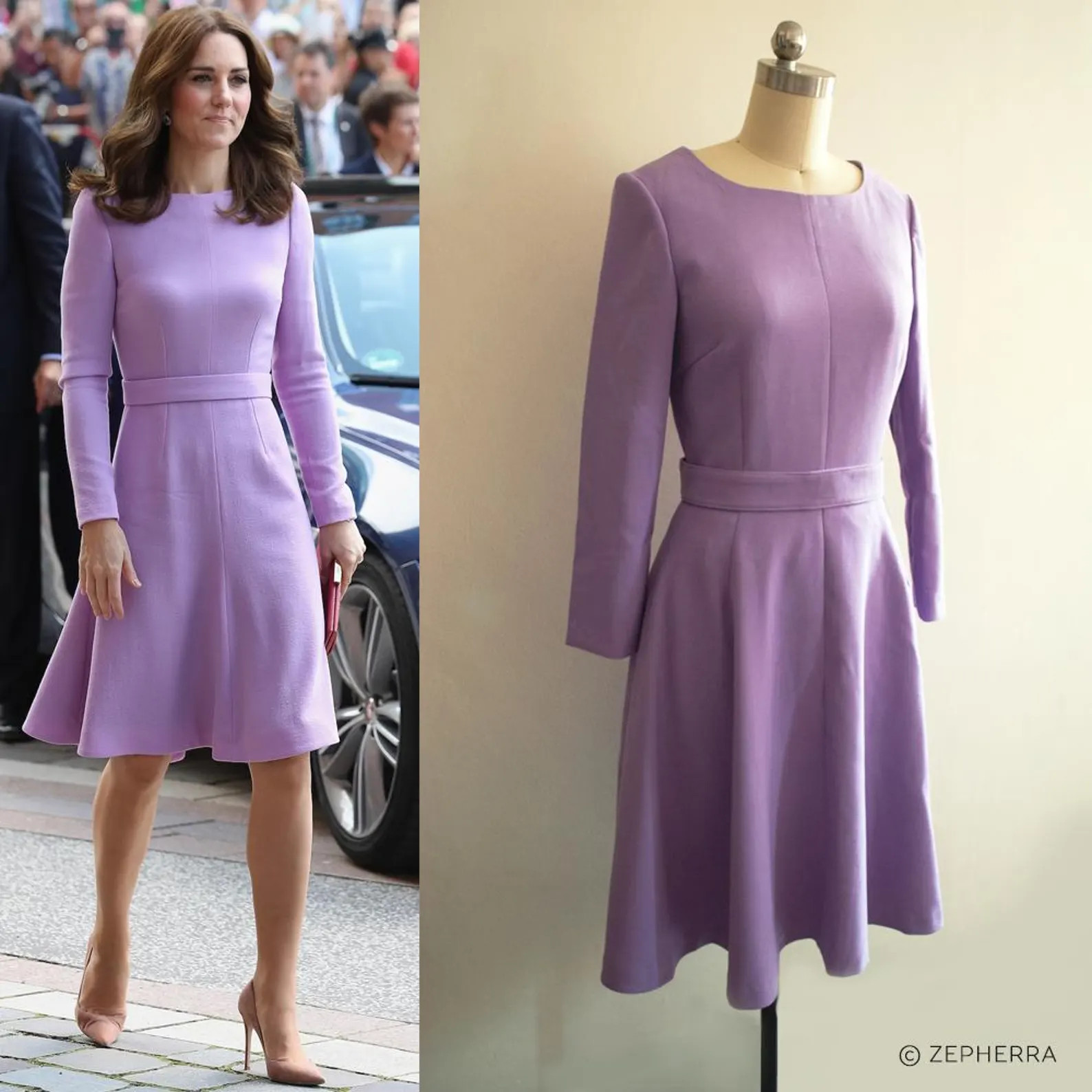 Kate Middleton Lavender dress/ Duchess Cambridge dress/ purple swing dress/ long sleeve dress/ wo... | Etsy (US)