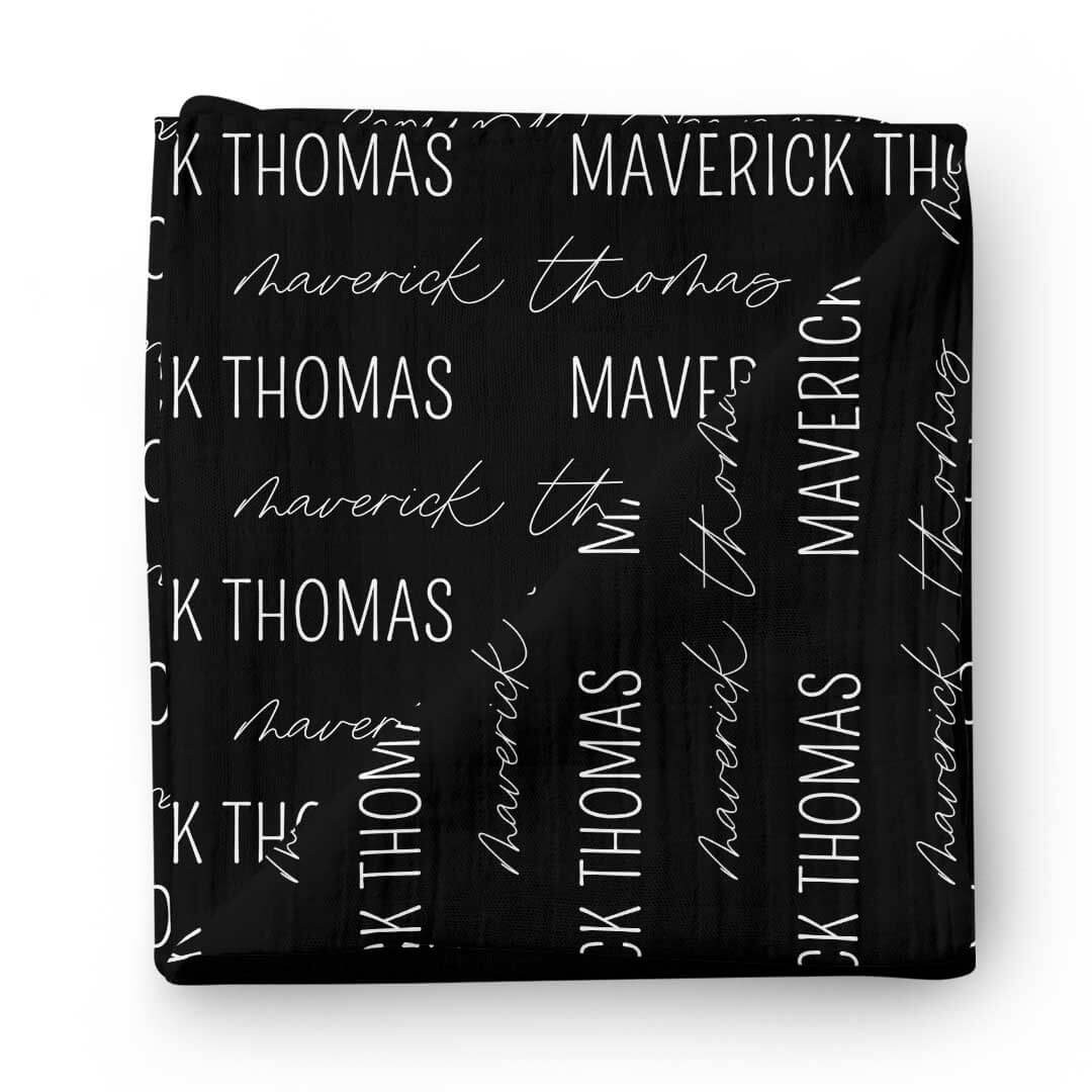 Personalized Black Baby Name Swaddle Blanket - Block & Script | Caden Lane