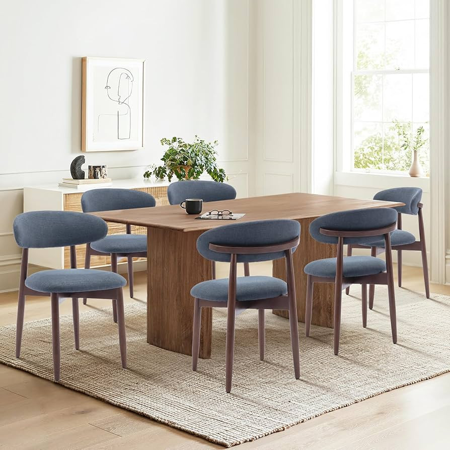 COLAMY Wooden Dining Chairs Set of 6, Modern Fabric Upholstered Dining Room Chair, Farmhouse Kitc... | Amazon (US)