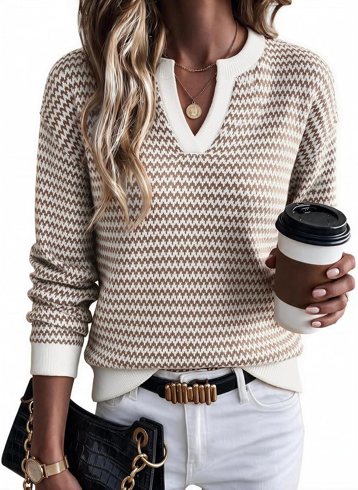 Arach&Cloz Women's Polo Striped Long Sleeve Casual Sweaters Breathable Tops | Amazon (US)