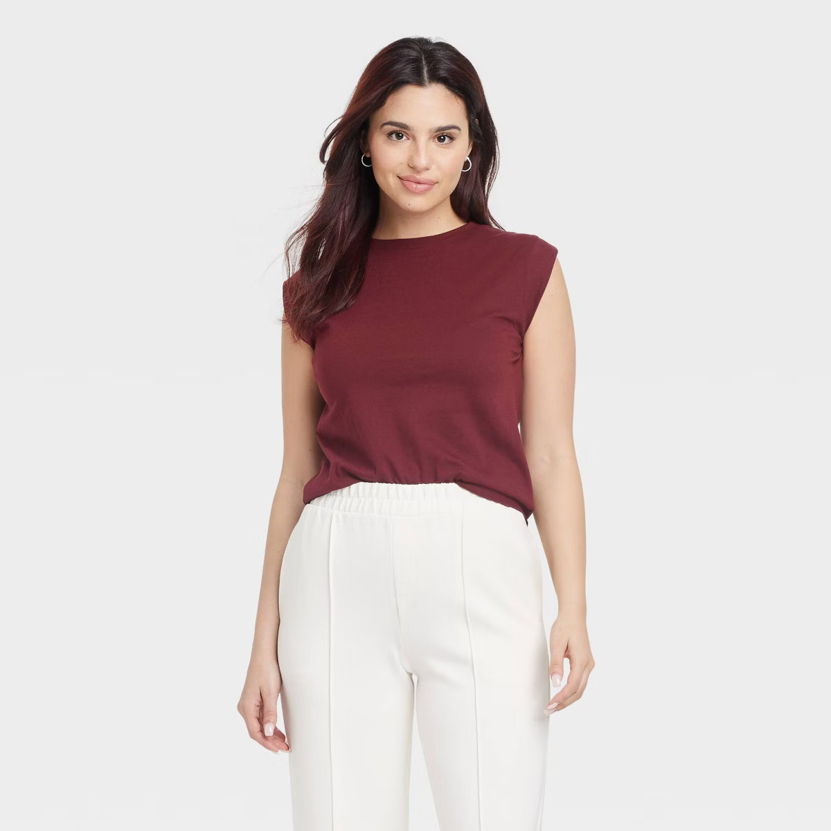 Women's Extended Short Sleeve T-Shirt - A New Day™ Dark Red M: Cotton Jersey, Crew Neck, Pullov... | Target