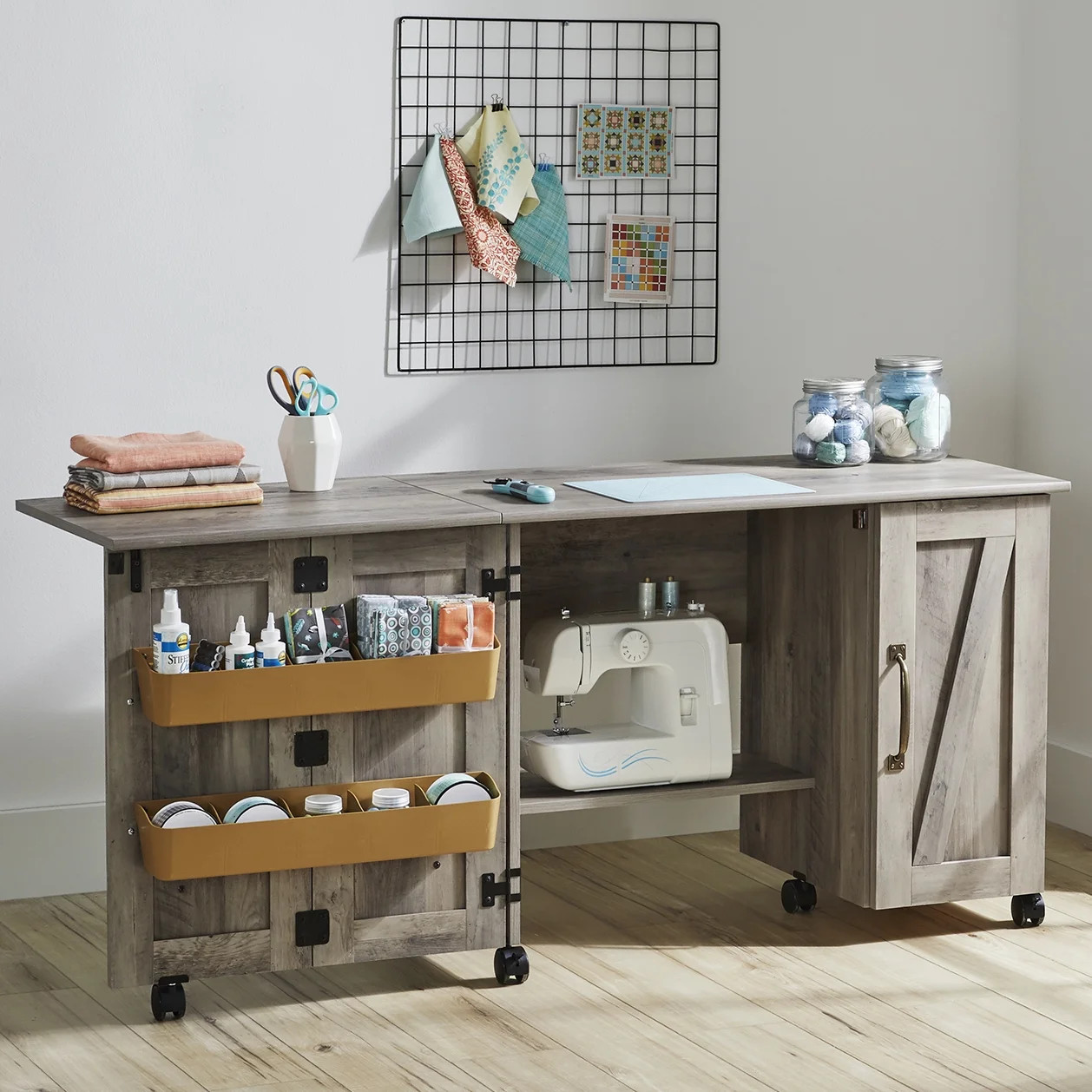 Better Homes & Gardens Modern Farmhouse Wood Sewing Table, Rustic Gray Finish | Walmart (US)