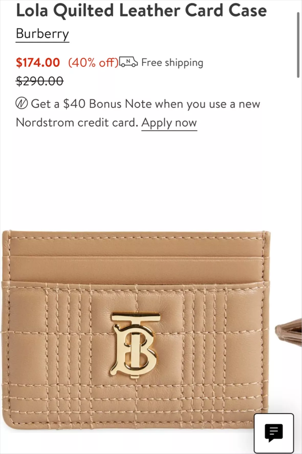 Lola quilted card case, Burberry