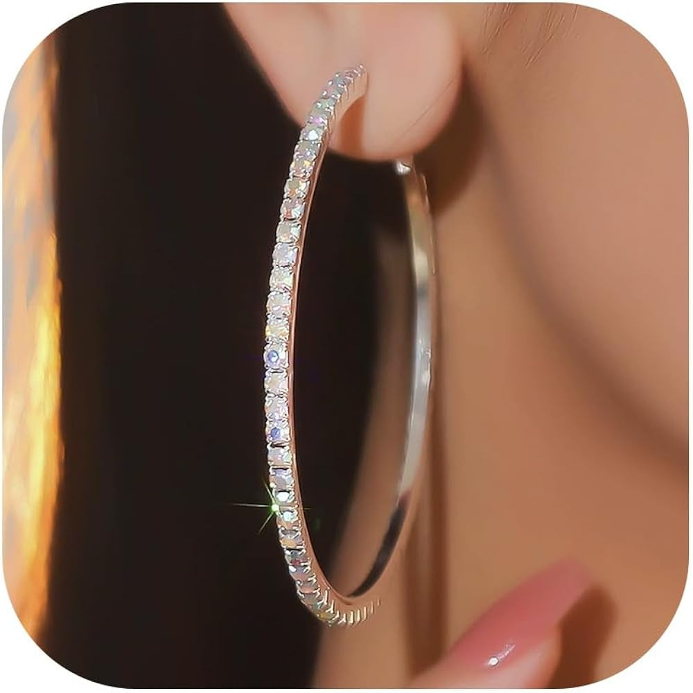 Rhinestone Hoop Earrings for Women Large Gold Hoop Earrings Sparkly Hoops Trendy Prom Wedding Jew... | Amazon (US)