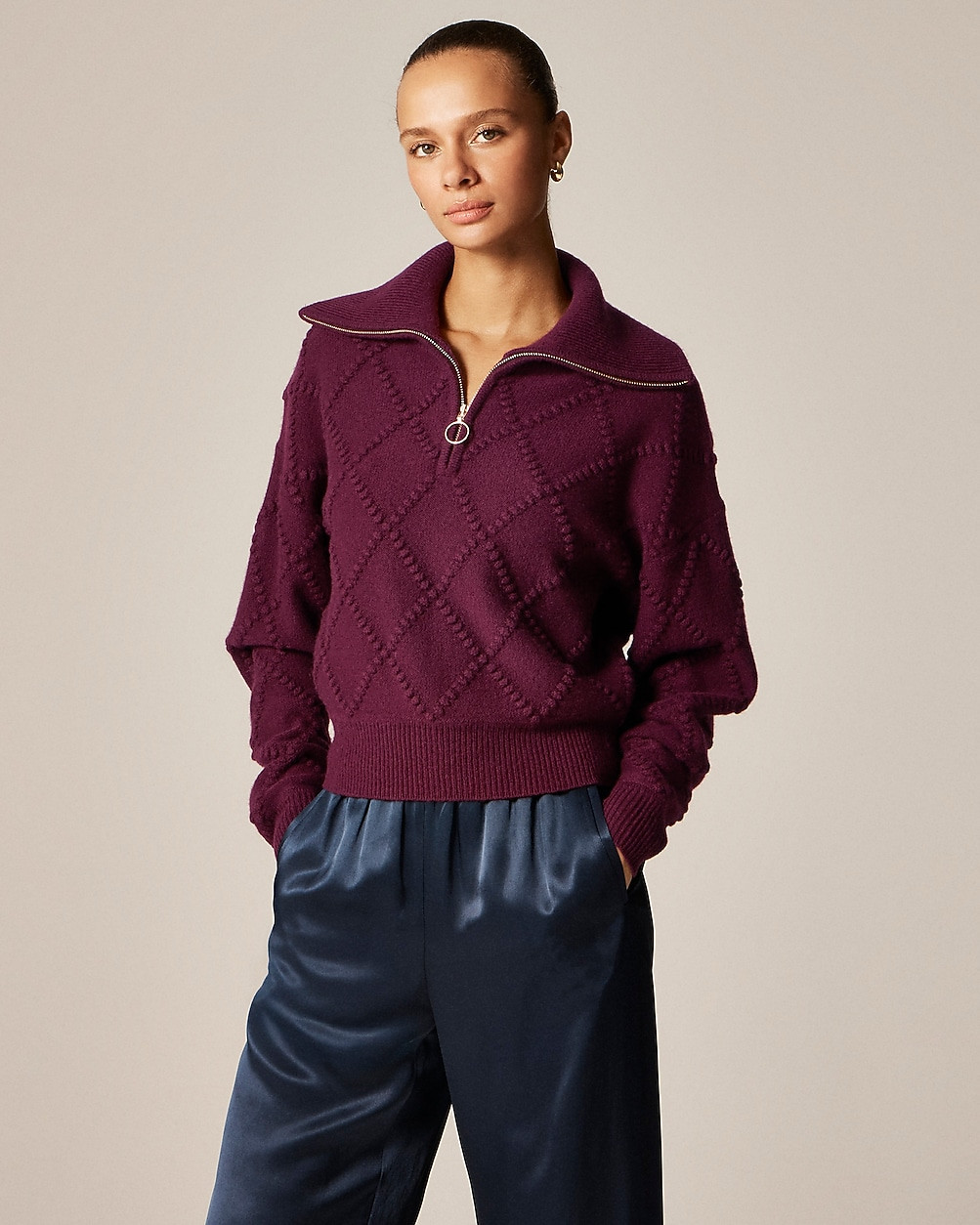 Popcorn-stitch quarter-zip sweater in vintage wool | J. Crew US