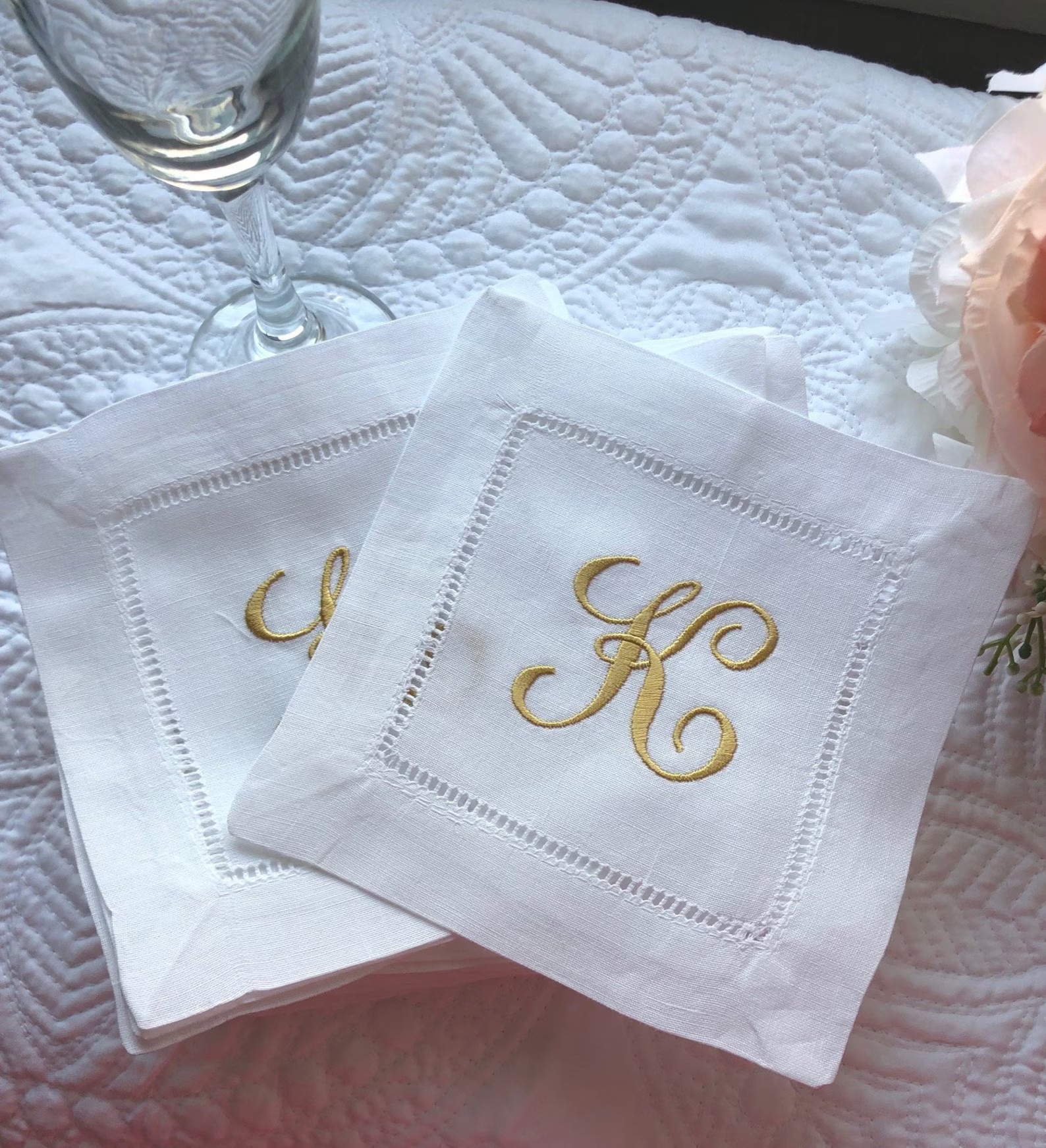 Custom Monogrammed Linen Cocktail Napkins - Etsy | Etsy (US)
