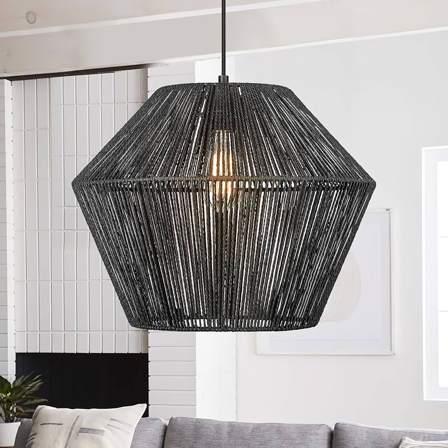 ELYONA Large Modern Woven Chandelier, 16.5" Farmhouse Coastal Pendant Light Fixtures Matte Black ... | Amazon (US)