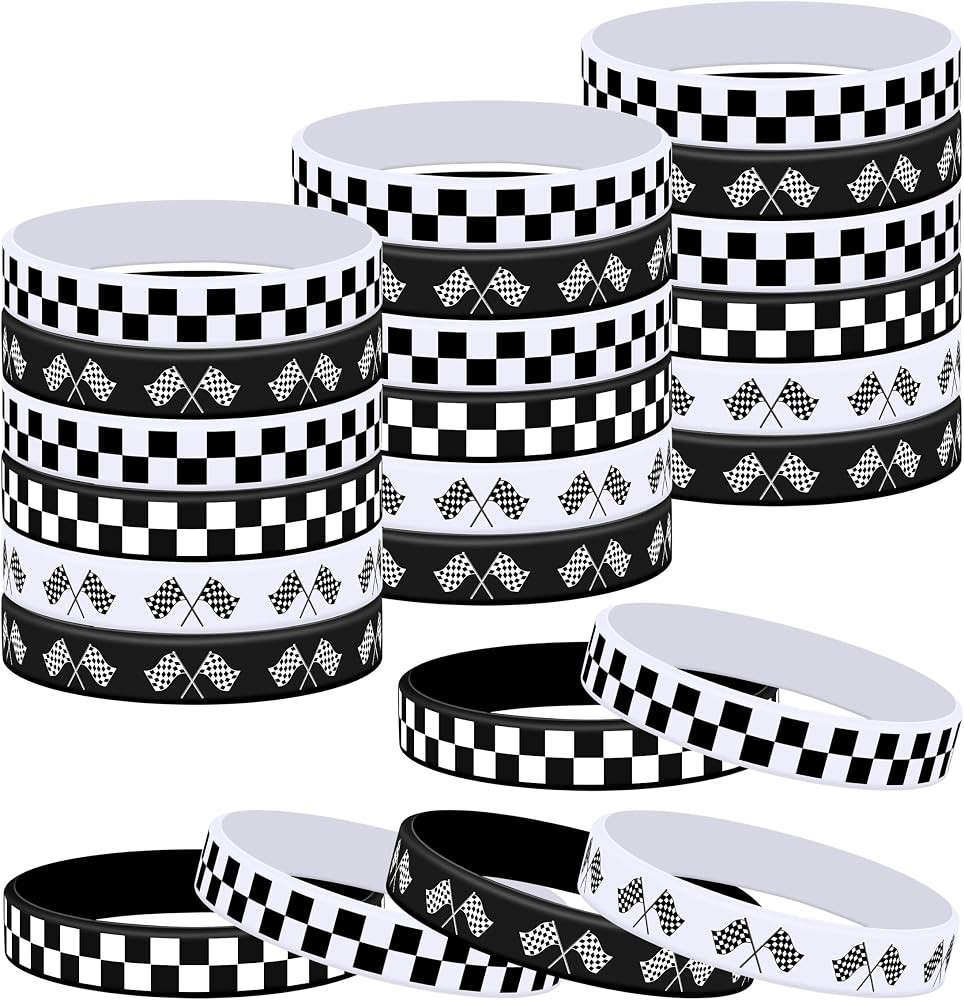 Amazon.com: Lesnala 48 Pcs Race car silicone bracelets Checkered flag wristbands Racing flag rubb... | Amazon (US)