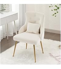 Velvet Vanity Chairs with Back, Upholstered Makeup Chair No Wheels with Metal Legs & Lumbar Pillo... | Amazon (US)
